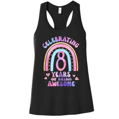 8th Birthday Girl Tie Dye 8 Years Of Being Awesome Bday Women's Racerback Tank