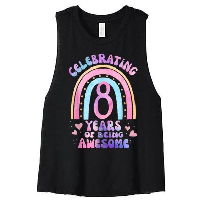 8th Birthday Girl Tie Dye 8 Years Of Being Awesome Bday Women's Racerback Cropped Tank