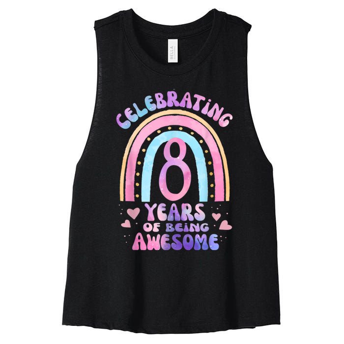 8th Birthday Girl Tie Dye 8 Years Of Being Awesome Bday Women's Racerback Cropped Tank