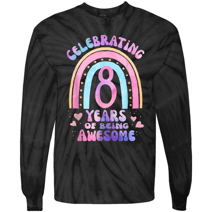 8th Birthday Girl Tie Dye 8 Years Of Being Awesome Bday Tie-Dye Long Sleeve Shirt