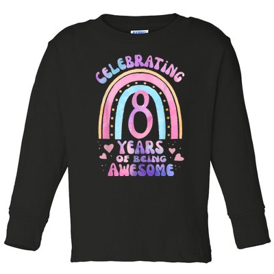 8th Birthday Girl Tie Dye 8 Years Of Being Awesome Bday Toddler Long Sleeve Shirt