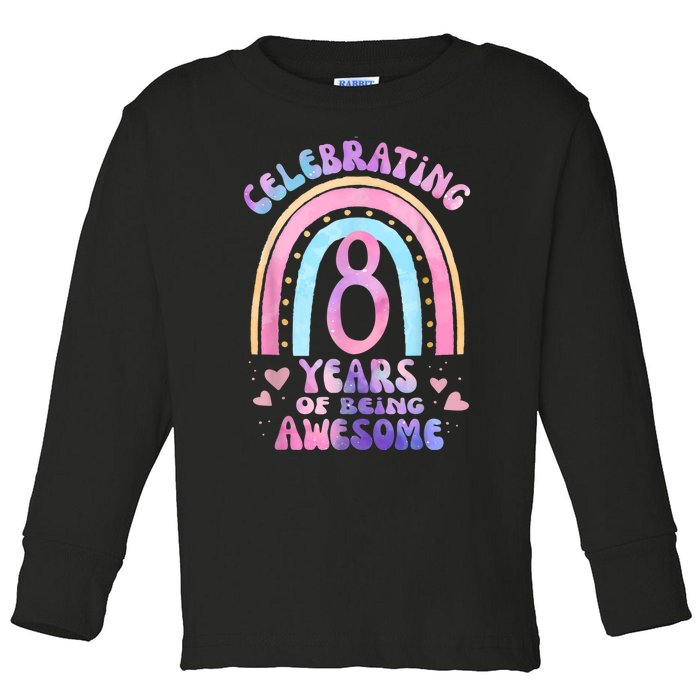 8th Birthday Girl Tie Dye 8 Years Of Being Awesome Bday Toddler Long Sleeve Shirt