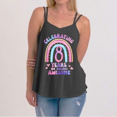 8th Birthday Girl Tie Dye 8 Years Of Being Awesome Bday Women's Strappy Tank