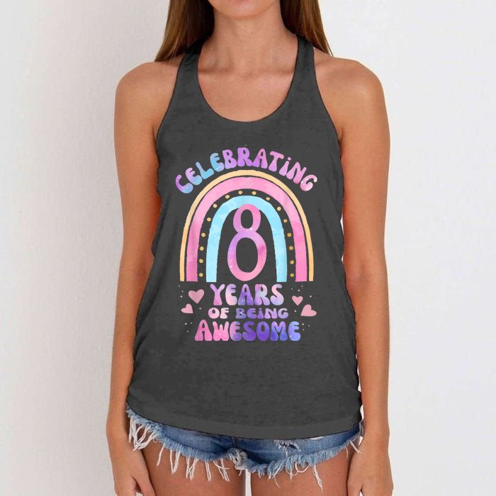 8th Birthday Girl Tie Dye 8 Years Of Being Awesome Bday Women's Knotted Racerback Tank