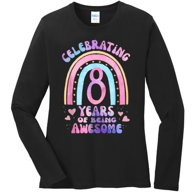 8th Birthday Girl Tie Dye 8 Years Of Being Awesome Bday Ladies Long Sleeve Shirt