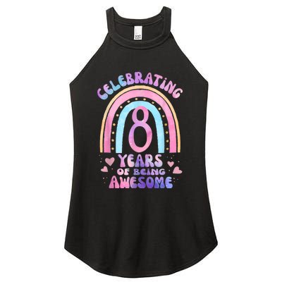 8th Birthday Girl Tie Dye 8 Years Of Being Awesome Bday Women's Perfect Tri Rocker Tank