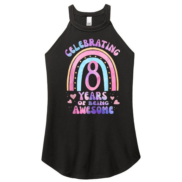 8th Birthday Girl Tie Dye 8 Years Of Being Awesome Bday Women's Perfect Tri Rocker Tank