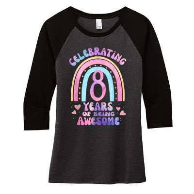 8th Birthday Girl Tie Dye 8 Years Of Being Awesome Bday Women's Tri-Blend 3/4-Sleeve Raglan Shirt