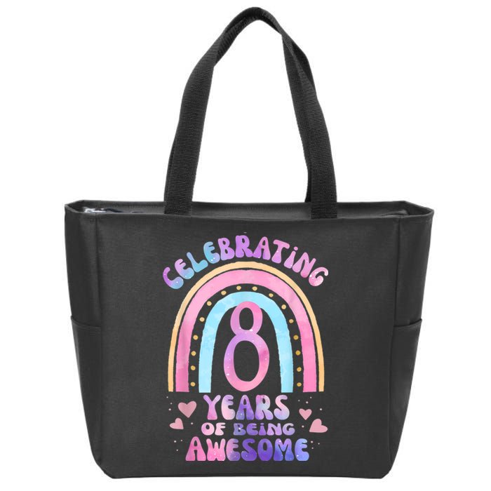 8th Birthday Girl Tie Dye 8 Years Of Being Awesome Bday Zip Tote Bag