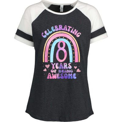 8th Birthday Girl Tie Dye 8 Years Of Being Awesome Bday Enza Ladies Jersey Colorblock Tee