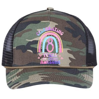 8th Birthday Girl Tie Dye 8 Years Of Being Awesome Bday Retro Rope Trucker Hat Cap