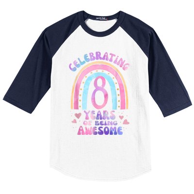 8th Birthday Girl Tie Dye 8 Years Of Being Awesome Bday Baseball Sleeve Shirt