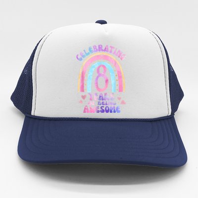 8th Birthday Girl Tie Dye 8 Years Of Being Awesome Bday Trucker Hat