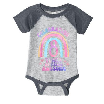 8th Birthday Girl Tie Dye 8 Years Of Being Awesome Bday Infant Baby Jersey Bodysuit