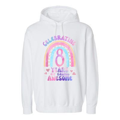 8th Birthday Girl Tie Dye 8 Years Of Being Awesome Bday Garment-Dyed Fleece Hoodie