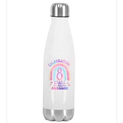 8th Birthday Girl Tie Dye 8 Years Of Being Awesome Bday Stainless Steel Insulated Water Bottle