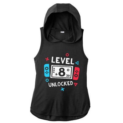 8th Birthday Level 8 Unlocked Video Game Party Ladies PosiCharge Tri-Blend Wicking Draft Hoodie Tank