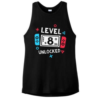 8th Birthday Level 8 Unlocked Video Game Party Ladies PosiCharge Tri-Blend Wicking Tank