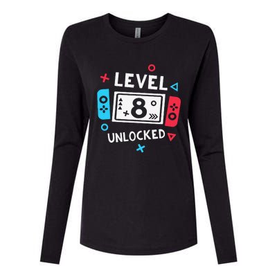 8th Birthday Level 8 Unlocked Video Game Party Womens Cotton Relaxed Long Sleeve T-Shirt