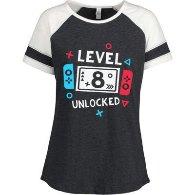 8th Birthday Level 8 Unlocked Video Game Party Enza Ladies Jersey Colorblock Tee