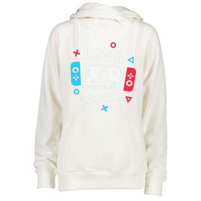 8th Birthday Level 8 Unlocked Video Game Party Womens Funnel Neck Pullover Hood