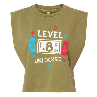 8th Birthday Level 8 Unlocked Video Game Party Garment-Dyed Women's Muscle Tee