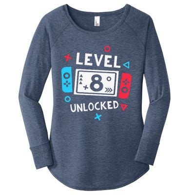 8th Birthday Level 8 Unlocked Video Game Party Women's Perfect Tri Tunic Long Sleeve Shirt