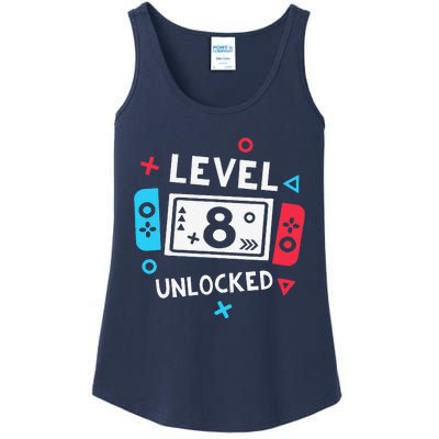 8th Birthday Level 8 Unlocked Video Game Party Ladies Essential Tank