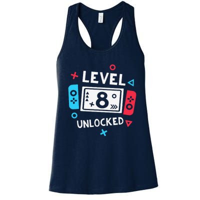 8th Birthday Level 8 Unlocked Video Game Party Women's Racerback Tank