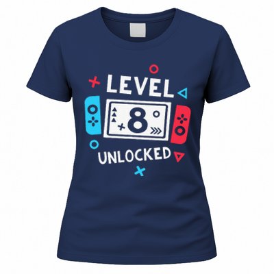 8th Birthday Level 8 Unlocked Video Game Party Women's T-Shirt