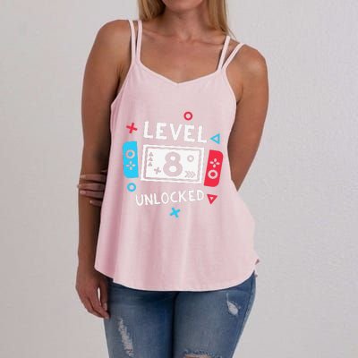 8th Birthday Level 8 Unlocked Video Game Party Women's Strappy Tank