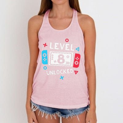 8th Birthday Level 8 Unlocked Video Game Party Women's Knotted Racerback Tank