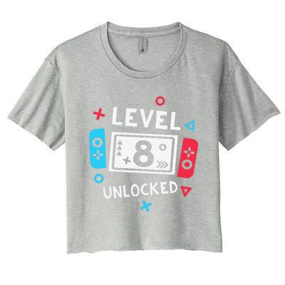 8th Birthday Level 8 Unlocked Video Game Party Women's Crop Top Tee