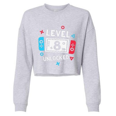 8th Birthday Level 8 Unlocked Video Game Party Cropped Pullover Crew