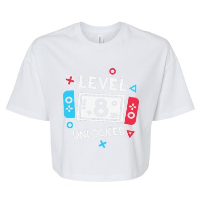 8th Birthday Level 8 Unlocked Video Game Party Bella+Canvas Jersey Crop Tee