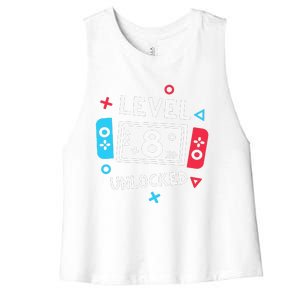 8th Birthday Level 8 Unlocked Video Game Party Women's Racerback Cropped Tank