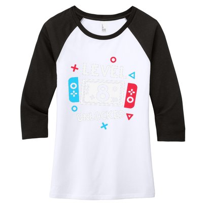 8th Birthday Level 8 Unlocked Video Game Party Women's Tri-Blend 3/4-Sleeve Raglan Shirt