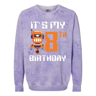 8th Birthday Party Robot 8 Year Old Robotics Boy Colorblast Crewneck Sweatshirt