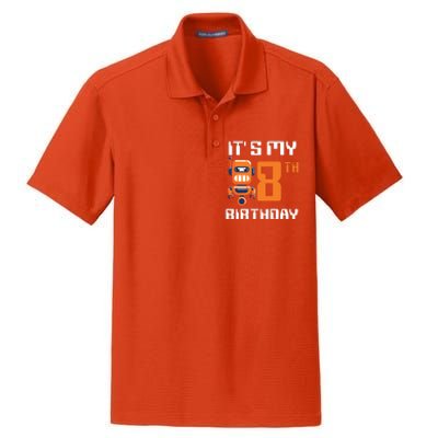 8th Birthday Party Robot 8 Year Old Robotics Boy Dry Zone Grid Polo