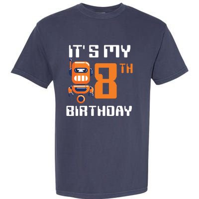 8th Birthday Party Robot 8 Year Old Robotics Boy Garment-Dyed Heavyweight T-Shirt