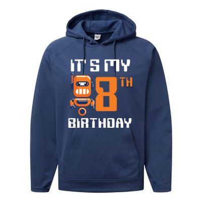 8th Birthday Party Robot 8 Year Old Robotics Boy Performance Fleece Hoodie