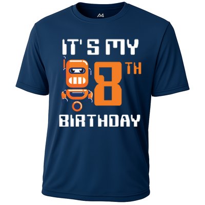 8th Birthday Party Robot 8 Year Old Robotics Boy Cooling Performance Crew T-Shirt