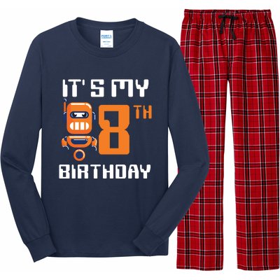 8th Birthday Party Robot 8 Year Old Robotics Boy Long Sleeve Pajama Set