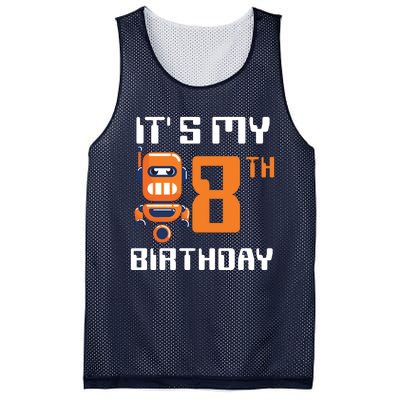 8th Birthday Party Robot 8 Year Old Robotics Boy Mesh Reversible Basketball Jersey Tank