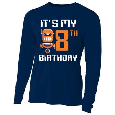 8th Birthday Party Robot 8 Year Old Robotics Boy Cooling Performance Long Sleeve Crew