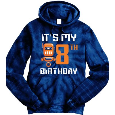 8th Birthday Party Robot 8 Year Old Robotics Boy Tie Dye Hoodie