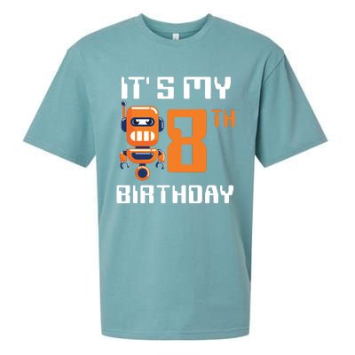 8th Birthday Party Robot 8 Year Old Robotics Boy Sueded Cloud Jersey T-Shirt