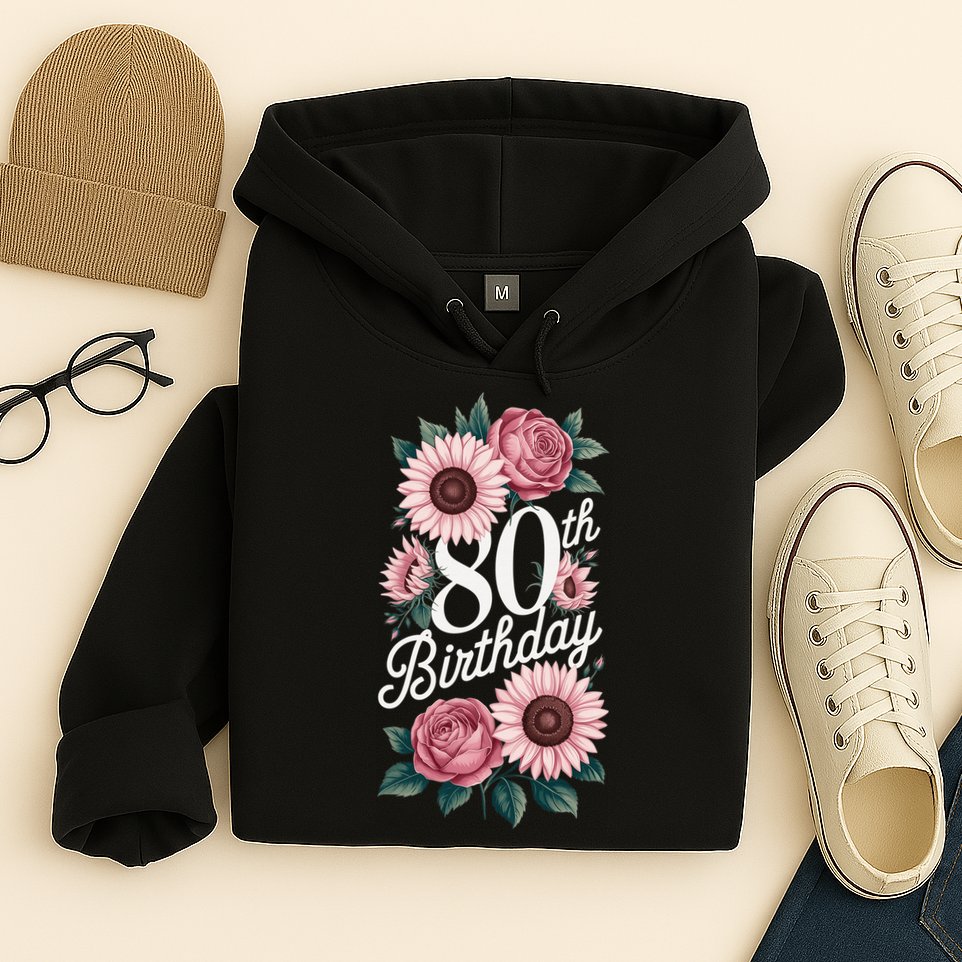 80th Birthday Party Floral Pink Eighty Years Old Hoodie