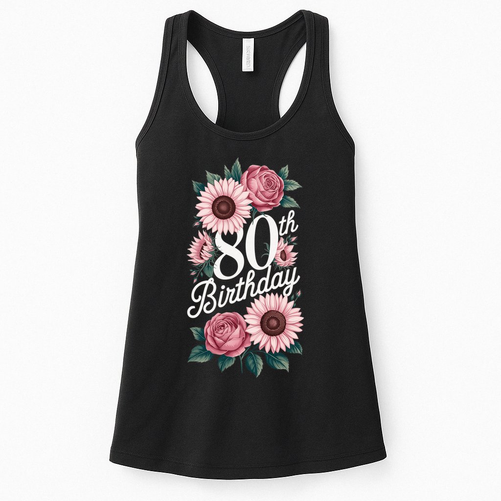 80th Birthday Party Floral Pink Eighty Years Old Womens Tank Top