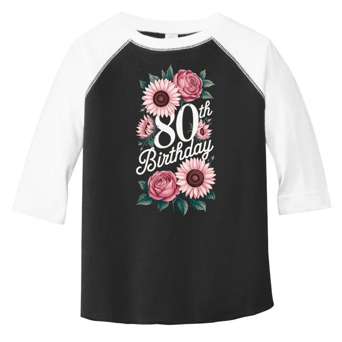 80th Birthday Party Floral Pink Eighty Years Old Toddler Fine Jersey T-Shirt